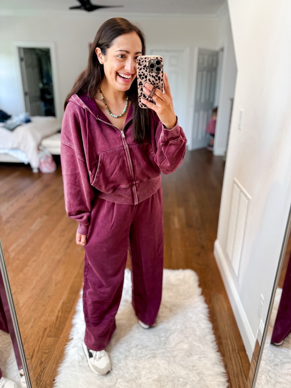 GAP Women's Maroon Zip Hoodie and Wide-Leg Track Pants Set